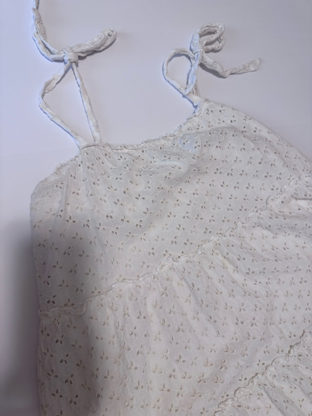 Altar'd State White Eyelet Mini Dress Large Tie Strap Summer Boho - Picture 7 of 10